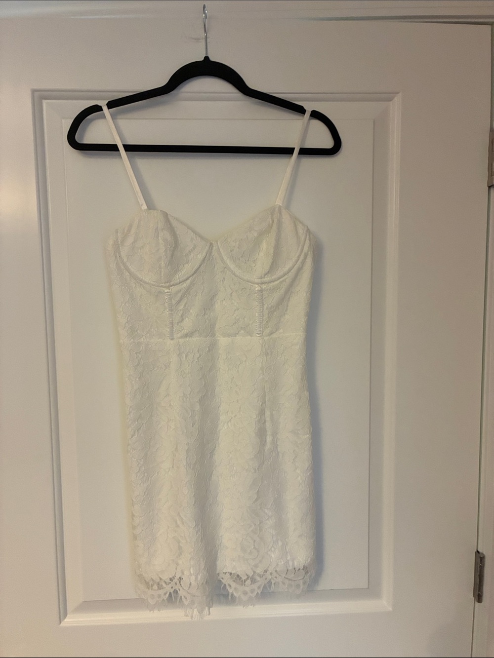 Lulu's White Lace Mini Dress with Spaghetti Straps